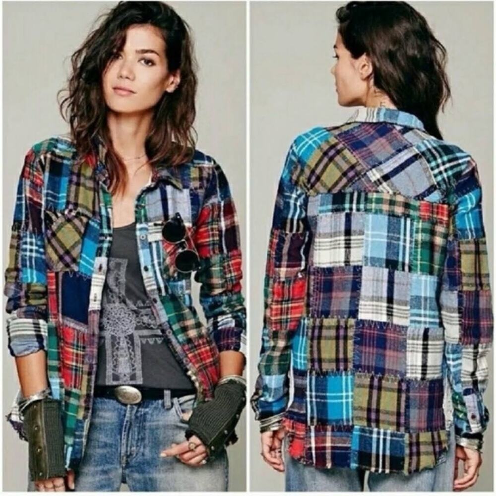 We The Free Lost In Plaid Patchwork Button Down M… - image 1